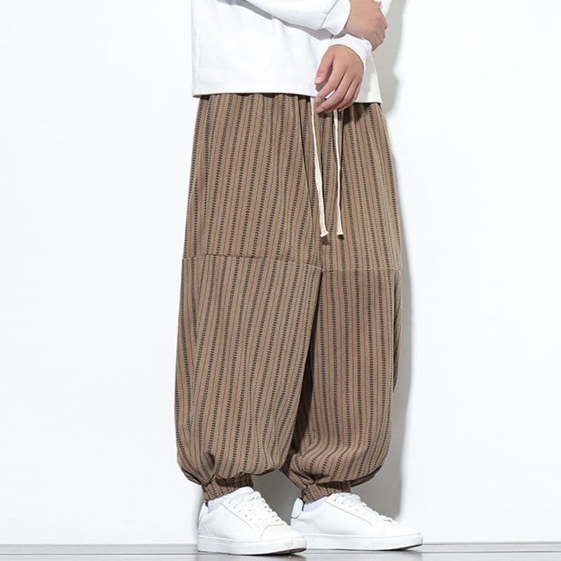 Pantalones de pana estilo harén para hombre con cordón y bolsillos, estampado de rayas otoñales y Buddha Stones - image 59