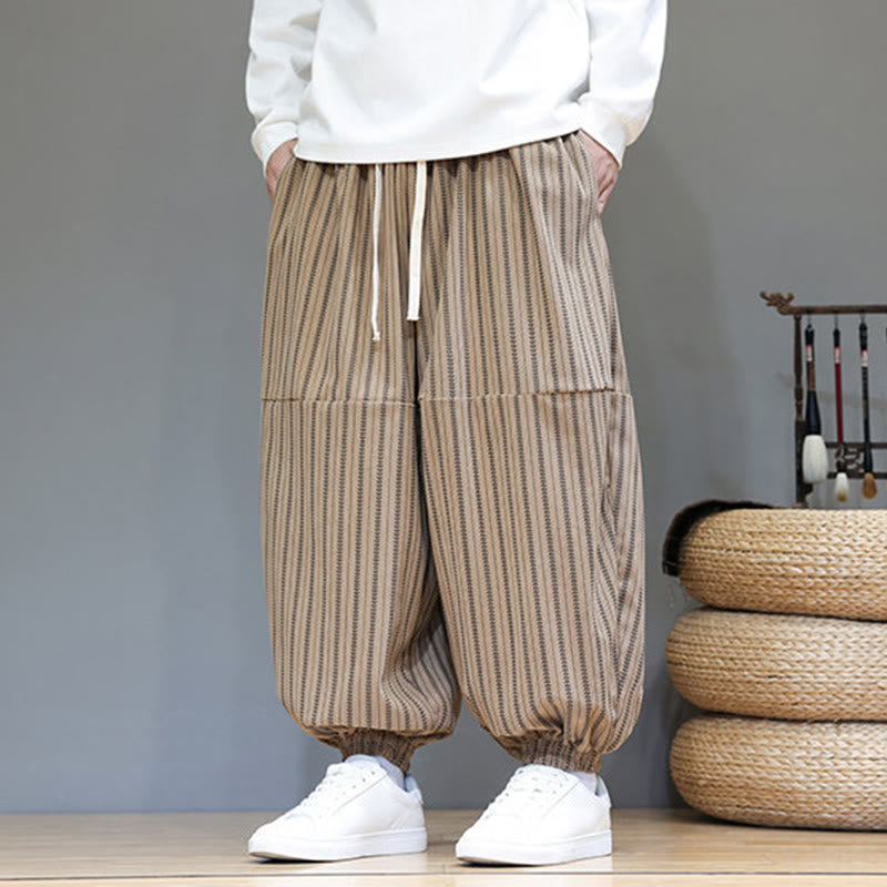 Pantalones de pana estilo harén para hombre con cordón y bolsillos, estampado de rayas otoñales y Buddha Stones - image 67