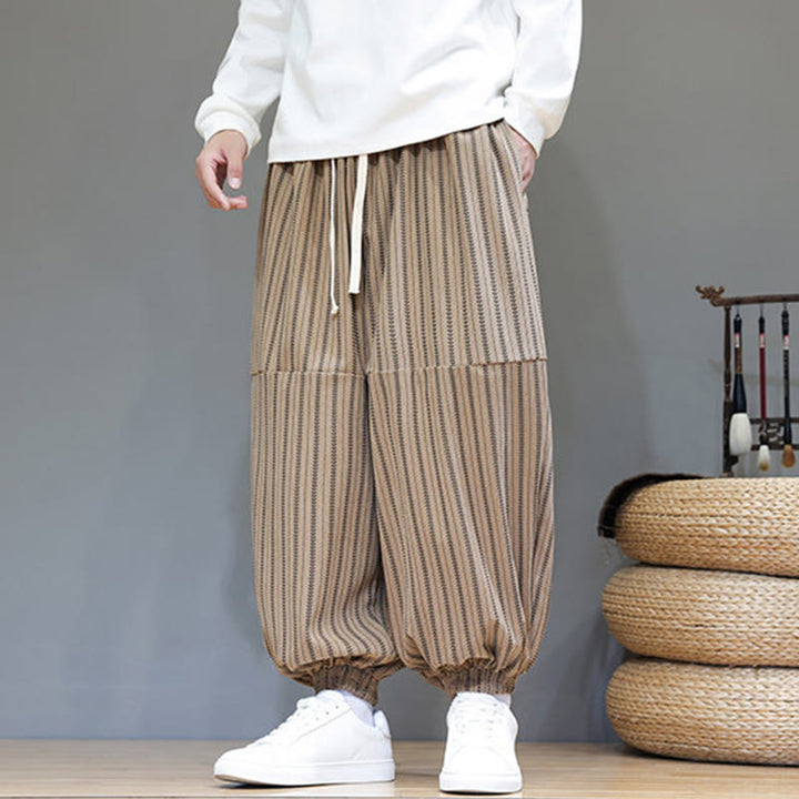 Pantalones de pana estilo harén para hombre con cordón y bolsillos, estampado de rayas otoñales y Buddha Stones - image 66