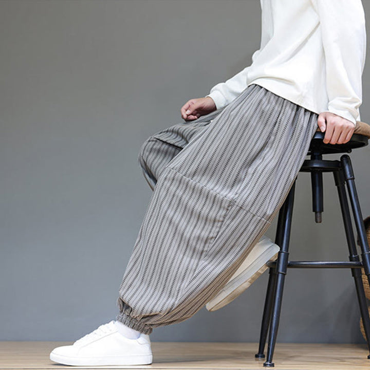 Pantalones de pana estilo harén para hombre con cordón y bolsillos, estampado de rayas otoñales y Buddha Stones - image 49