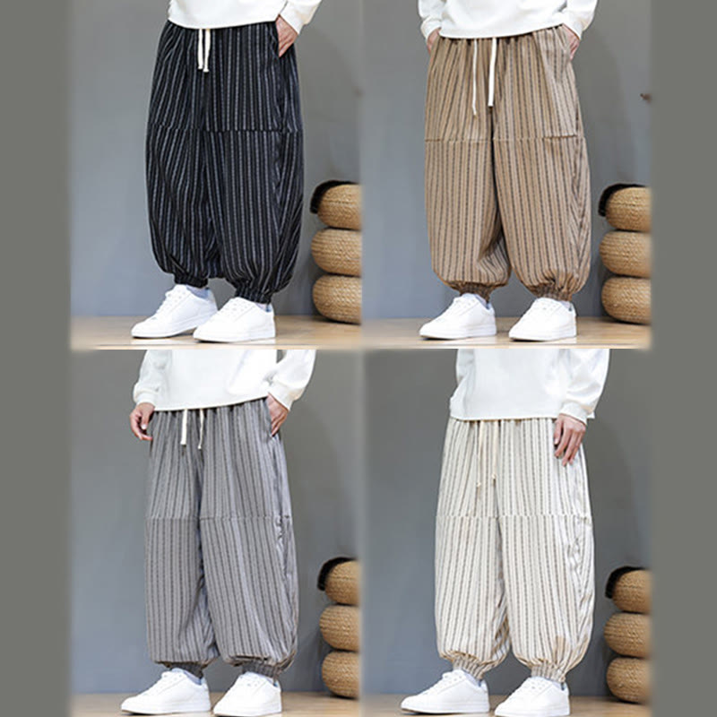 Pantalones de pana estilo harén para hombre con cordón y bolsillos, estampado de rayas otoñales y Buddha Stones - image 70