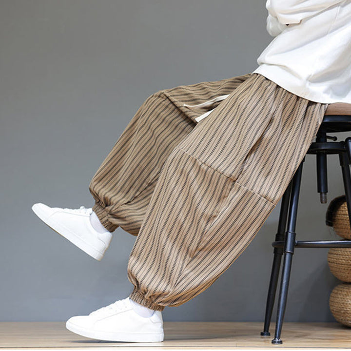 Pantalones de pana estilo harén para hombre con cordón y bolsillos, estampado de rayas otoñales y Buddha Stones - image 69