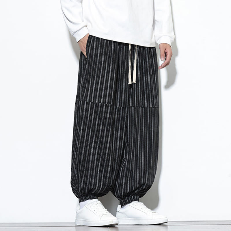 Pantalones de pana estilo harén para hombre con cordón y bolsillos, estampado de rayas otoñales y Buddha Stones - image 12