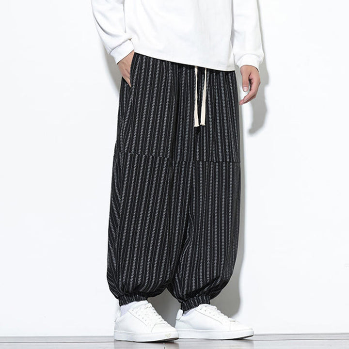 Pantalones de pana estilo harén para hombre con cordón y bolsillos, estampado de rayas otoñales y Buddha Stones - image 12