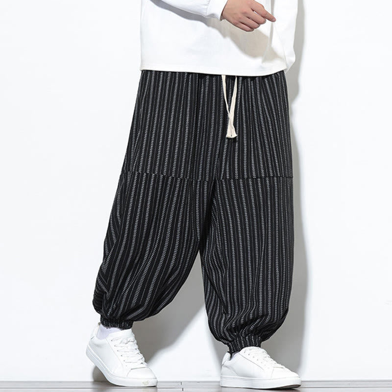 Pantalones de pana estilo harén para hombre con cordón y bolsillos, estampado de rayas otoñales y Buddha Stones - image 15