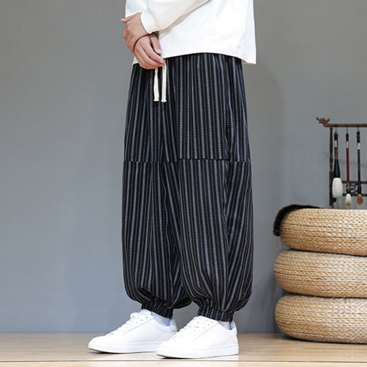 Pantalones de pana estilo harén para hombre con cordón y bolsillos, estampado de rayas otoñales y Buddha Stones - image 3