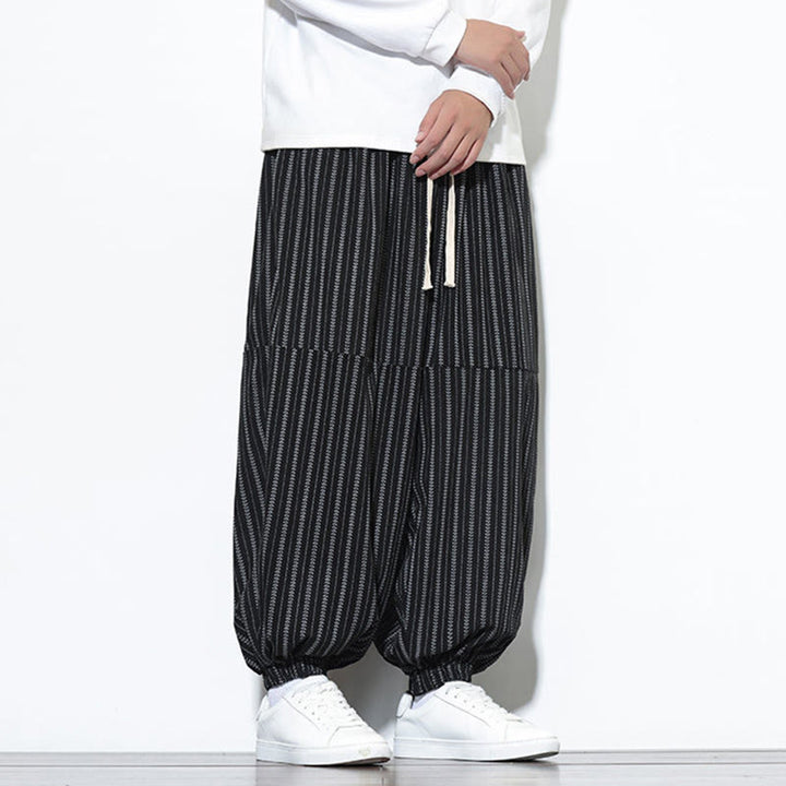 Pantalones de pana estilo harén para hombre con cordón y bolsillos, estampado de rayas otoñales y Buddha Stones - image 14