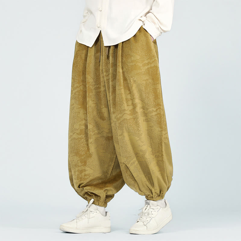 Pantalones harén con cordón y bolsillos para hombre, diseño jacquard liso con estampado de Buddha Stones y caída - image 1