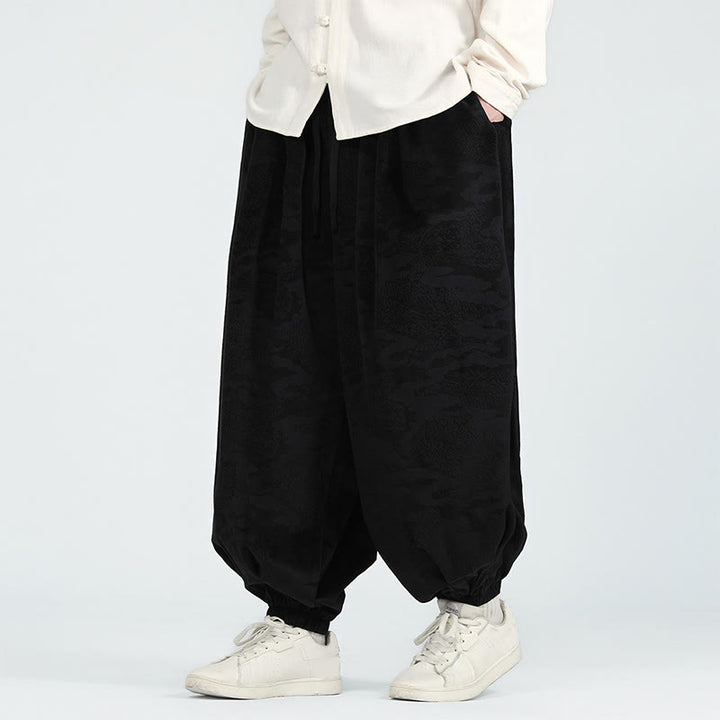 Pantalones harén con cordón y bolsillos para hombre, diseño jacquard liso con estampado de Buddha Stones y caída - image 10