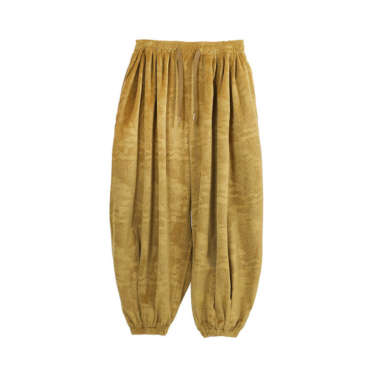 Pantalones harén con cordón y bolsillos para hombre, diseño jacquard liso con estampado de Buddha Stones y caída - image 7