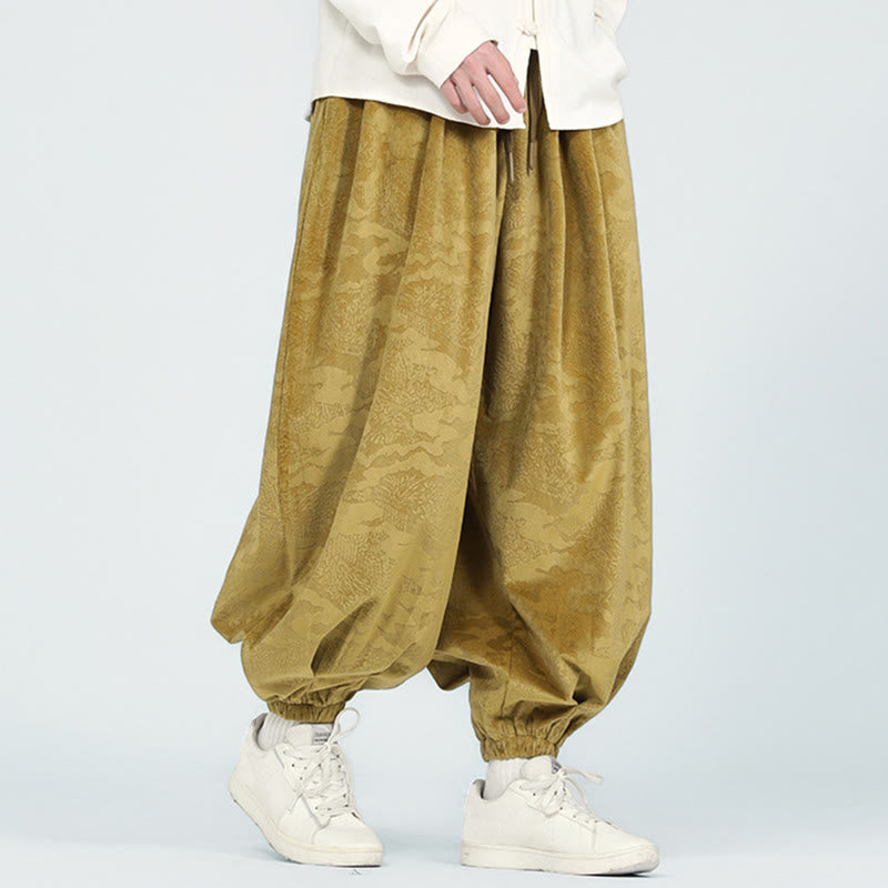 Pantalones harén con cordón y bolsillos para hombre, diseño jacquard liso con estampado de Buddha Stones y caída - image 4
