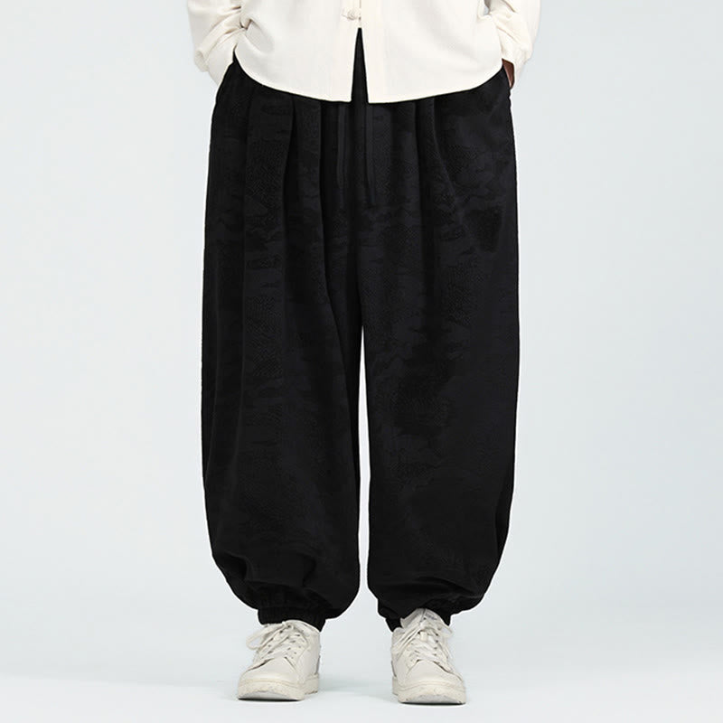 Pantalones harén con cordón y bolsillos para hombre, diseño jacquard liso con estampado de Buddha Stones y caída - image 9
