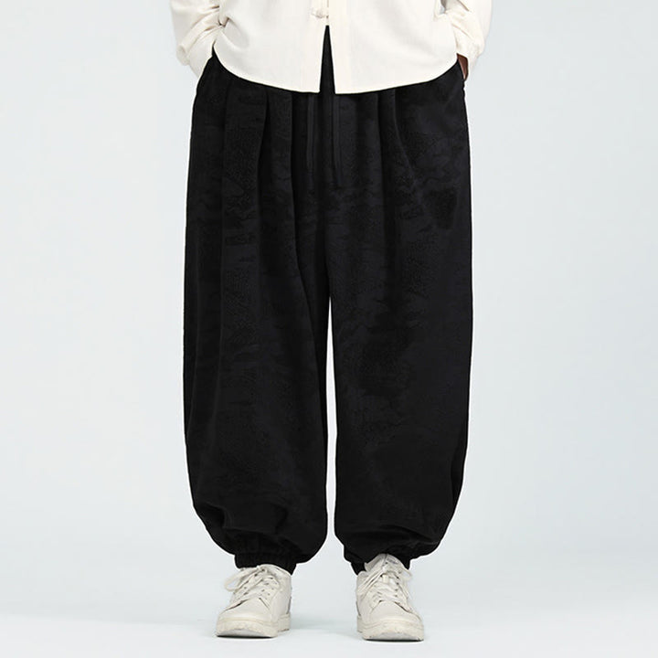 Pantalones harén con cordón y bolsillos para hombre, diseño jacquard liso con estampado de Buddha Stones y caída - image 9