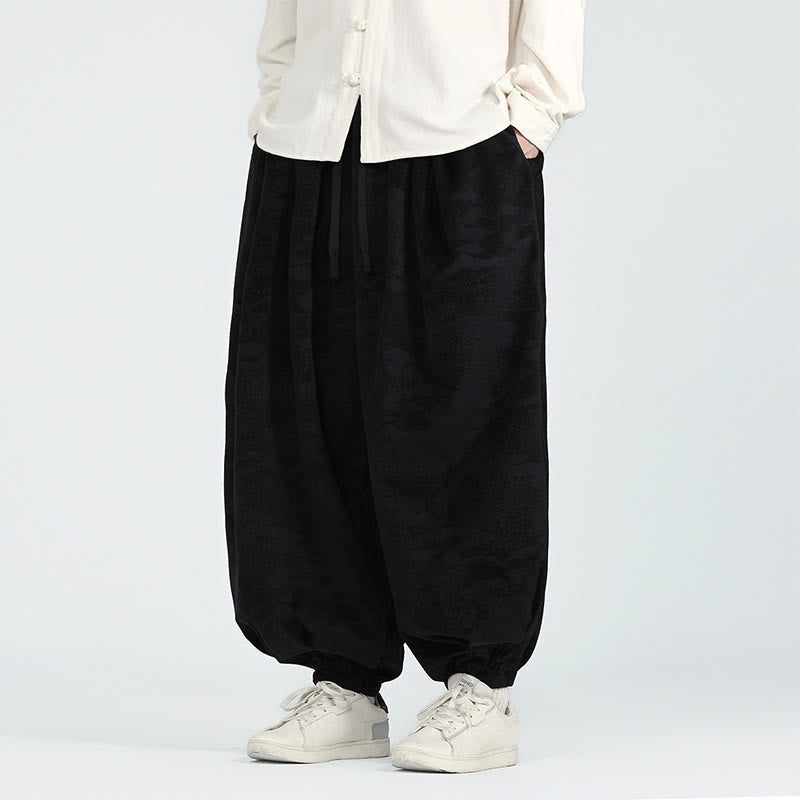 Pantalones harén con cordón y bolsillos para hombre, diseño jacquard liso con estampado de Buddha Stones y caída - Negro - US/UK/AU46, EU56 (5XL) - image 8