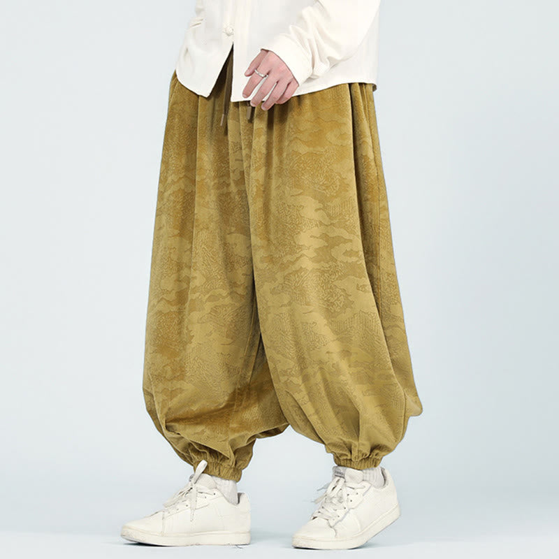 Pantalones harén con cordón y bolsillos para hombre, diseño jacquard liso con estampado de Buddha Stones y caída - image 2