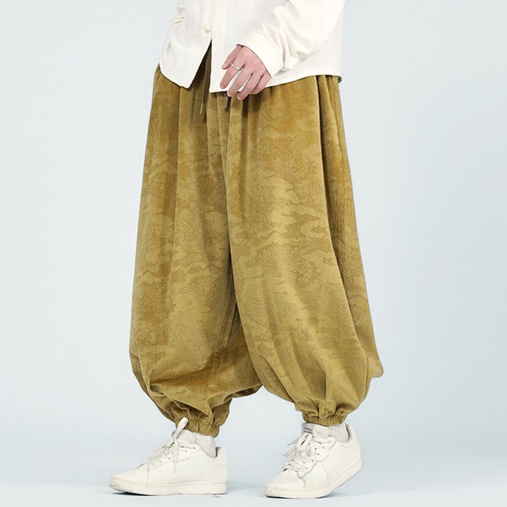Pantalones harén con cordón y bolsillos para hombre, diseño jacquard liso con estampado de Buddha Stones y caída - image 2