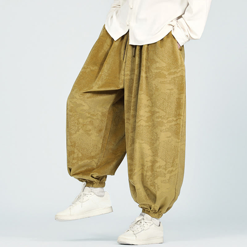 Pantalones harén con cordón y bolsillos para hombre, diseño jacquard liso con estampado de Buddha Stones y caída - image 5