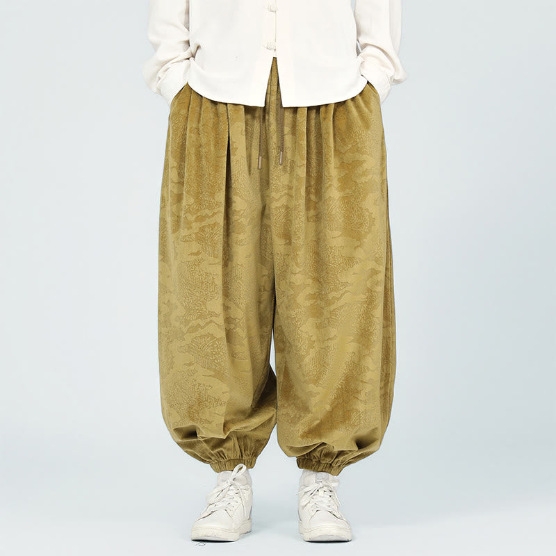 Pantalones harén con cordón y bolsillos para hombre, diseño jacquard liso con estampado de Buddha Stones y caída - image 3
