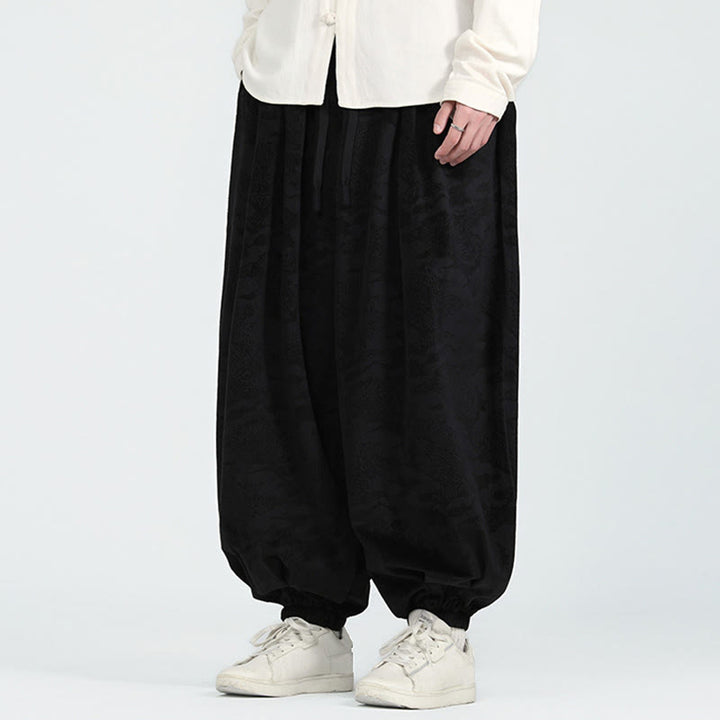 Pantalones harén con cordón y bolsillos para hombre, diseño jacquard liso con estampado de Buddha Stones y caída - image 11