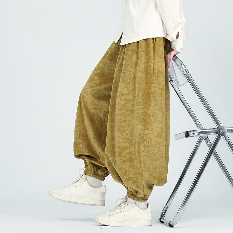 Pantalones harén con cordón y bolsillos para hombre, diseño jacquard liso con estampado de Buddha Stones y caída - image 6