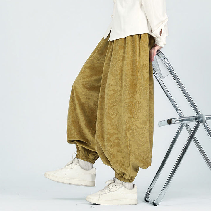 Pantalones harén con cordón y bolsillos para hombre, diseño jacquard liso con estampado de Buddha Stones y caída - image 6