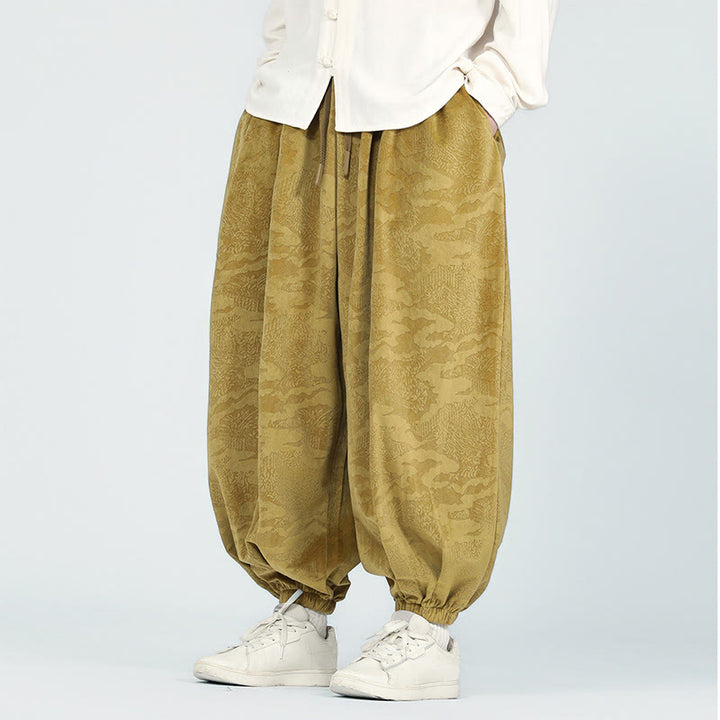 Pantalones harén con cordón y bolsillos para hombre, diseño jacquard liso con estampado de Buddha Stones y caída - Vara de oro - US/UK/AU46, EU56 (5XL) - image 0