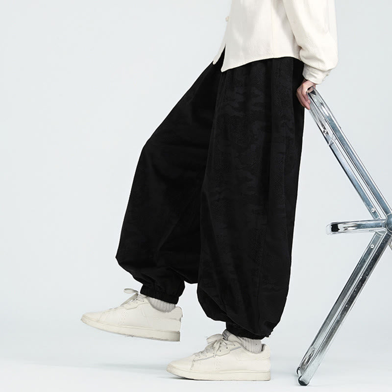 Pantalones harén con cordón y bolsillos para hombre, diseño jacquard liso con estampado de Buddha Stones y caída - image 12