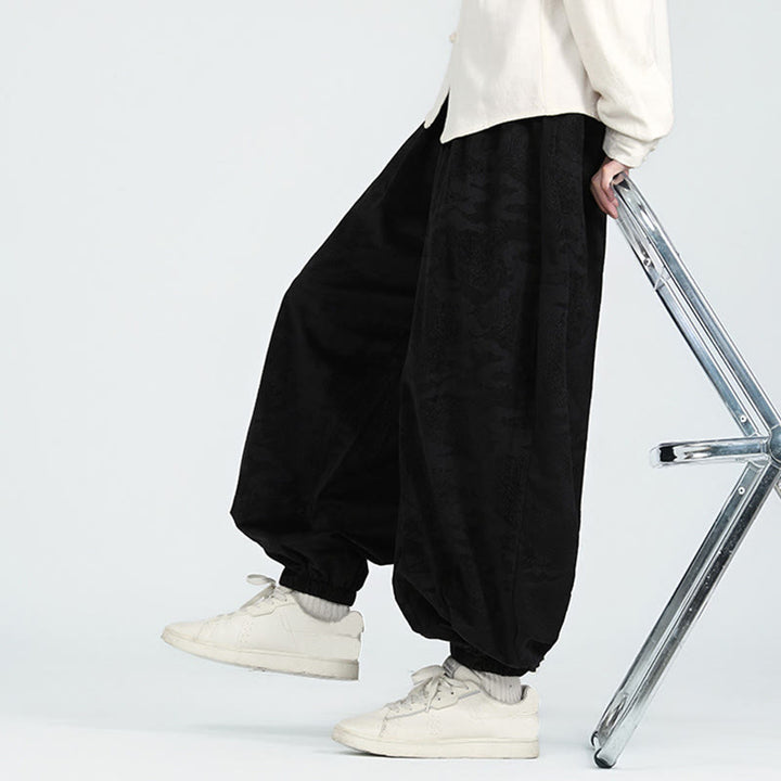 Pantalones harén con cordón y bolsillos para hombre, diseño jacquard liso con estampado de Buddha Stones y caída - image 12