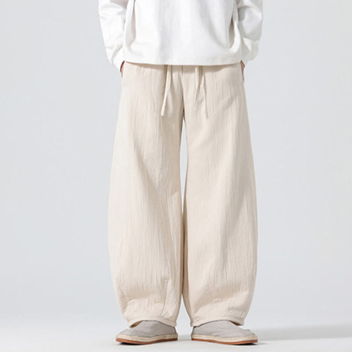 Pantalones anchos de algodón puro con bolsillos y cordón estilo zen chino para hombre, con Buddha Stones, para uso diario - image 1