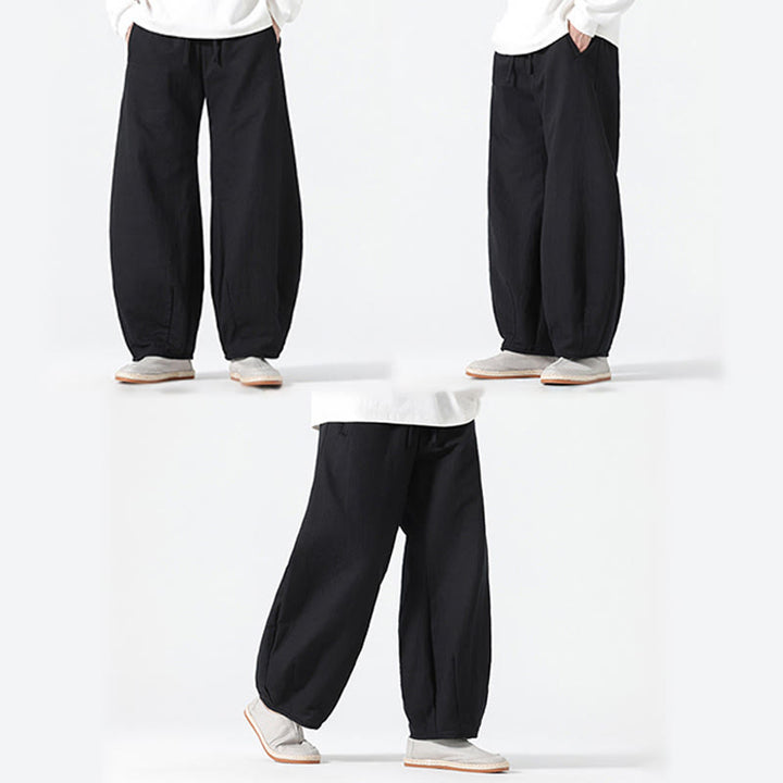 Pantalones anchos de algodón puro con bolsillos y cordón estilo zen chino para hombre, con Buddha Stones, para uso diario - image 23