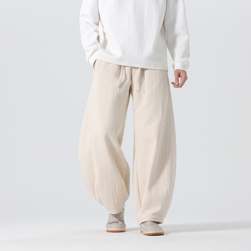 Pantalones anchos de algodón puro con bolsillos y cordón estilo zen chino para hombre, con Buddha Stones, para uso diario - Beige - US/UK/AU46, EU56 (5XL) - image 0