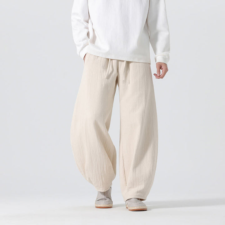 Pantalones anchos de algodón puro con bolsillos y cordón estilo zen chino para hombre, con Buddha Stones, para uso diario - Beige - US/UK/AU46, EU56 (5XL) - image 0