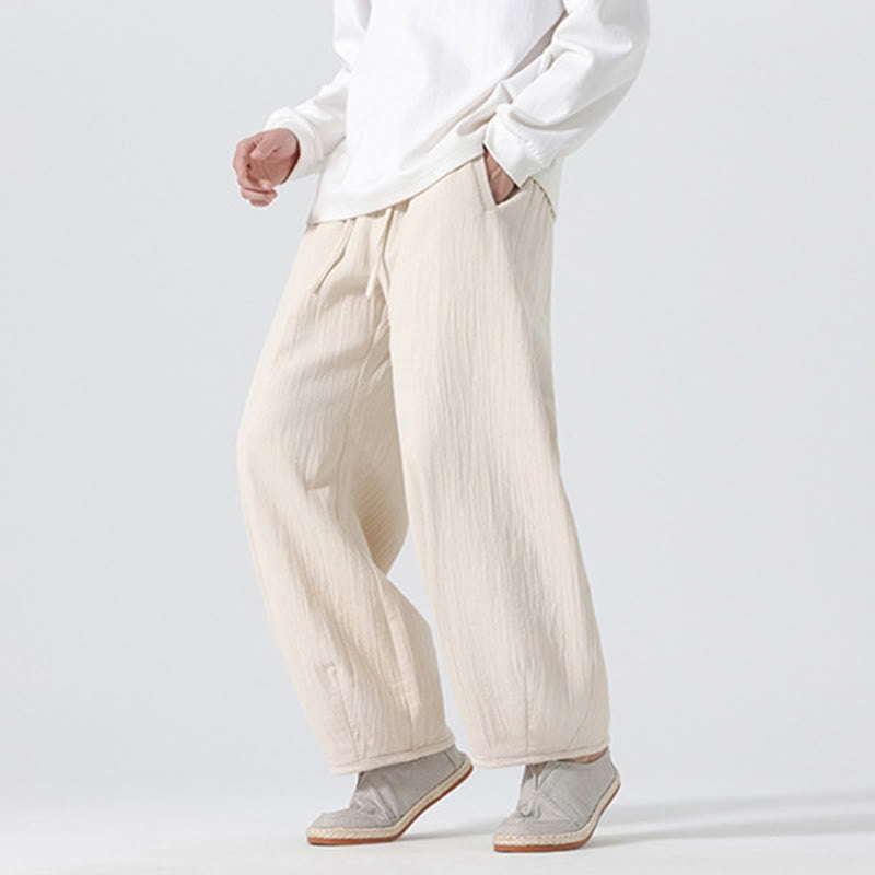 Pantalones anchos de algodón puro con bolsillos y cordón estilo zen chino para hombre, con Buddha Stones, para uso diario - image 5