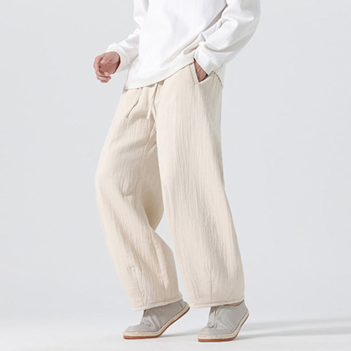 Pantalones anchos de algodón puro con bolsillos y cordón estilo zen chino para hombre, con Buddha Stones, para uso diario - image 5