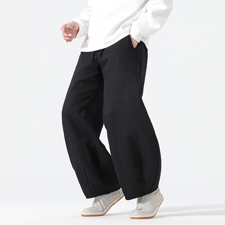 Pantalones anchos de estilo zen chino con cordón diario Buddha Stones para hombre, con bolsillos - image 21