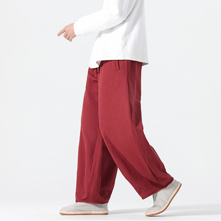 Pantalones anchos de algodón puro con bolsillos y cordón estilo zen chino para hombre, con Buddha Stones, para uso diario - image 15
