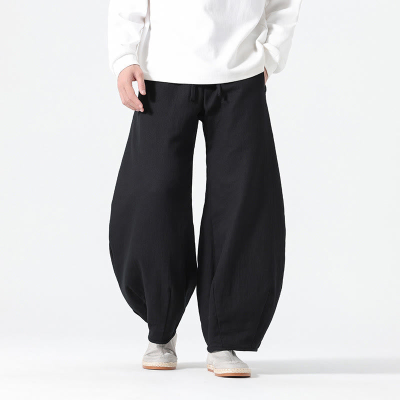 Pantalones anchos de algodón puro con bolsillos y cordón estilo zen chino para hombre, con Buddha Stones, para uso diario - Negro - US/UK/AU46, EU56 (5XL) - image 18