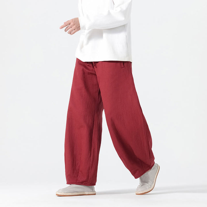 Pantalones anchos de estilo zen chino con cordón diario Buddha Stones para hombre, con bolsillos - image 14