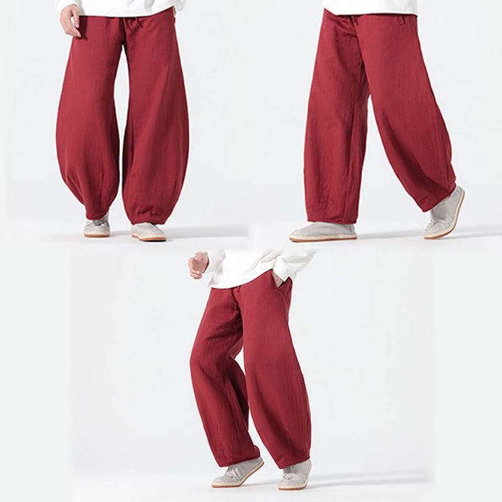 Pantalones anchos de algodón puro con bolsillos y cordón estilo zen chino para hombre, con Buddha Stones, para uso diario - image 17