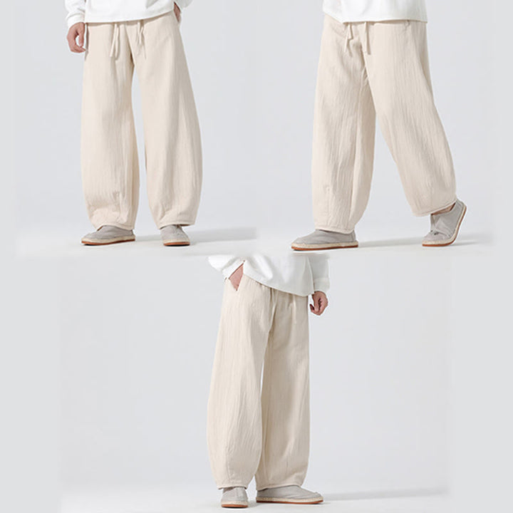 Pantalones anchos de algodón puro con bolsillos y cordón estilo zen chino para hombre, con Buddha Stones, para uso diario - image 8