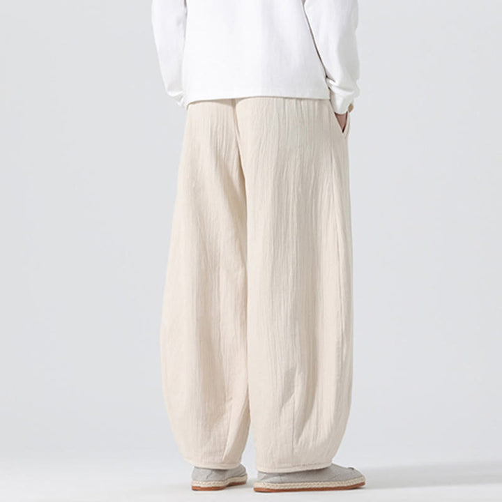 Pantalones anchos de algodón puro con bolsillos y cordón estilo zen chino para hombre, con Buddha Stones, para uso diario - image 2