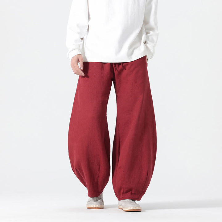 Pantalones anchos de algodón puro con bolsillos y cordón estilo zen chino para hombre, con Buddha Stones, para uso diario - Carmesí - US/UK/AU46, EU56 (5XL) - image 10