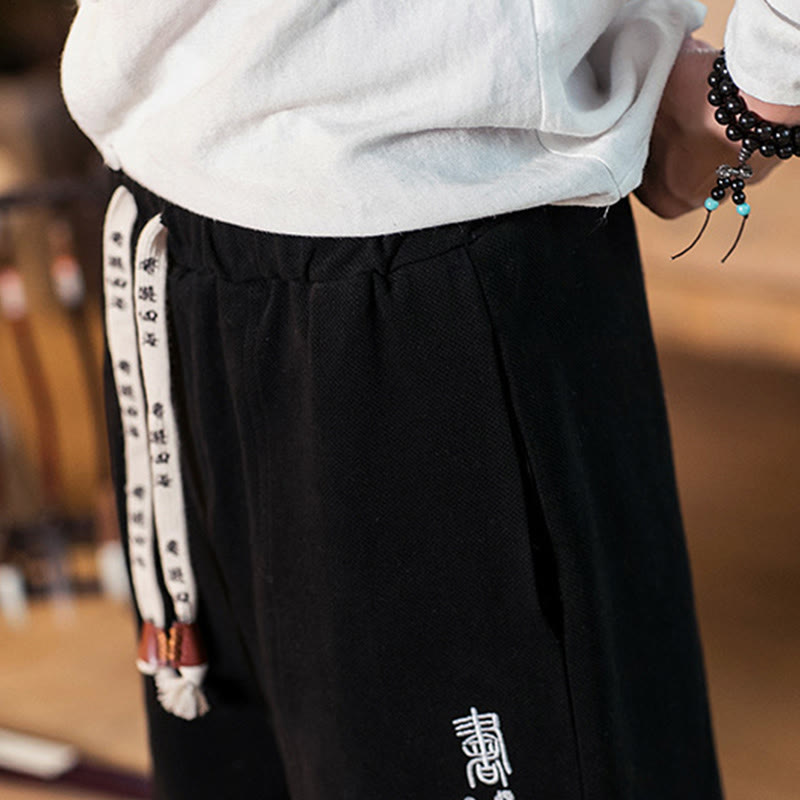 Pantalones de algodón para hombre con bolsillos y bordados de Buddha Stones y caracteres chinos - image 17