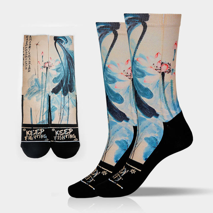Calcetines unisex con diseño de Buddha Stones, loto, paisaje chino, micro tripulación, para hombre y mujer - Trigo - Talla única (US. 5-10,5, EU 38-44, UK/AU 5-10,5, AISA 24,5-28 cm) - image 0
