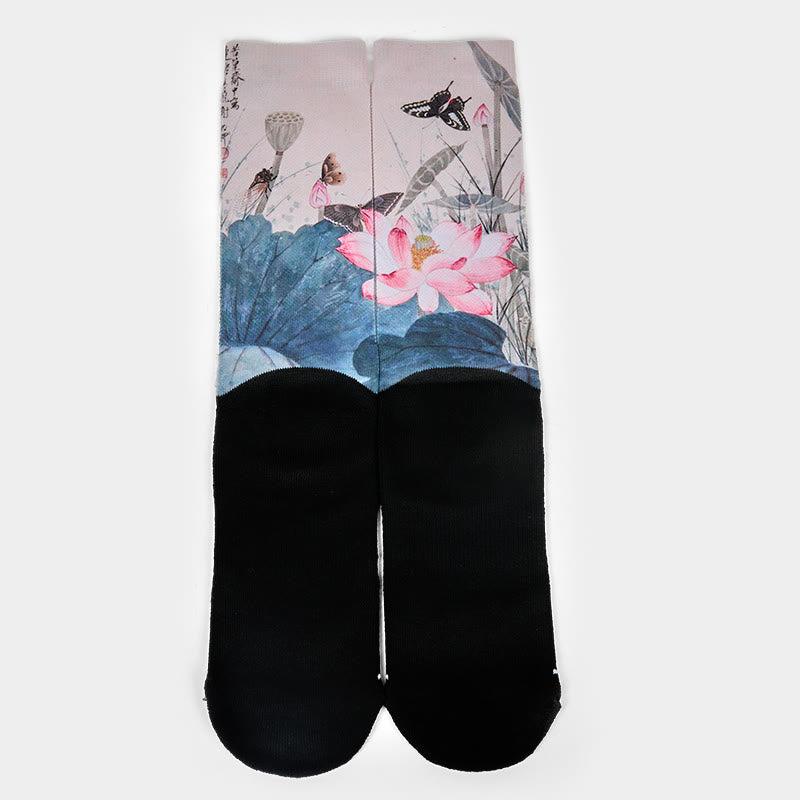 Calcetines unisex con diseño de Buddha Stones de loto, hojas y mariposas, para hombre y mujer - image 1