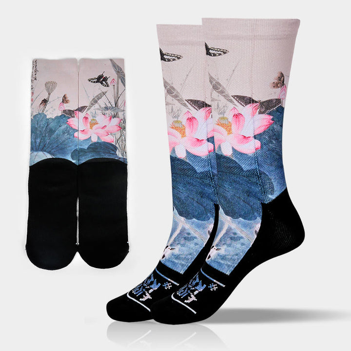 Calcetines unisex con diseño de Buddha Stones de loto, hojas y mariposas, para hombre y mujer - Beige - Talla única (US. 5-10,5, EU 38-44, UK/AU 5-10,5, AISA 24,5-28 cm) - image 0