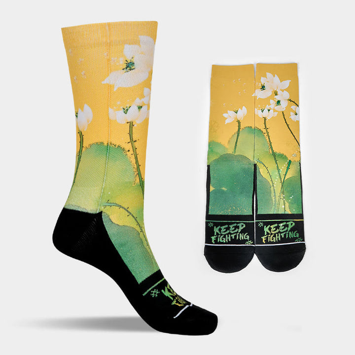Calcetines unisex con Buddha Stones, diseño informal, color beige, con flores de loto y hojas, para hombre y mujer - image 7