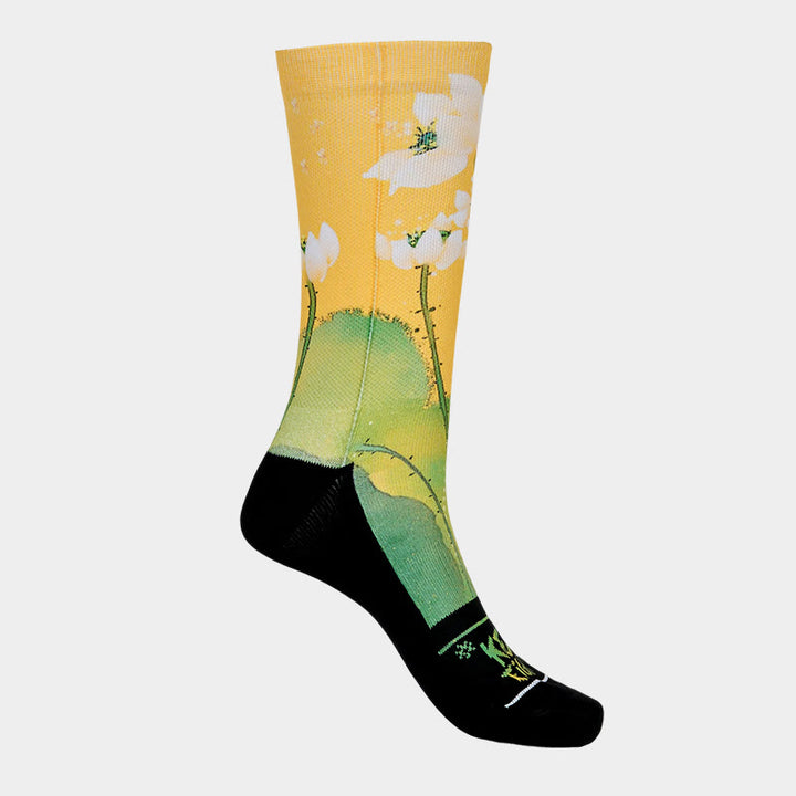 Calcetines unisex con Buddha Stones, diseño informal, color beige, con flores de loto y hojas, para hombre y mujer - image 8