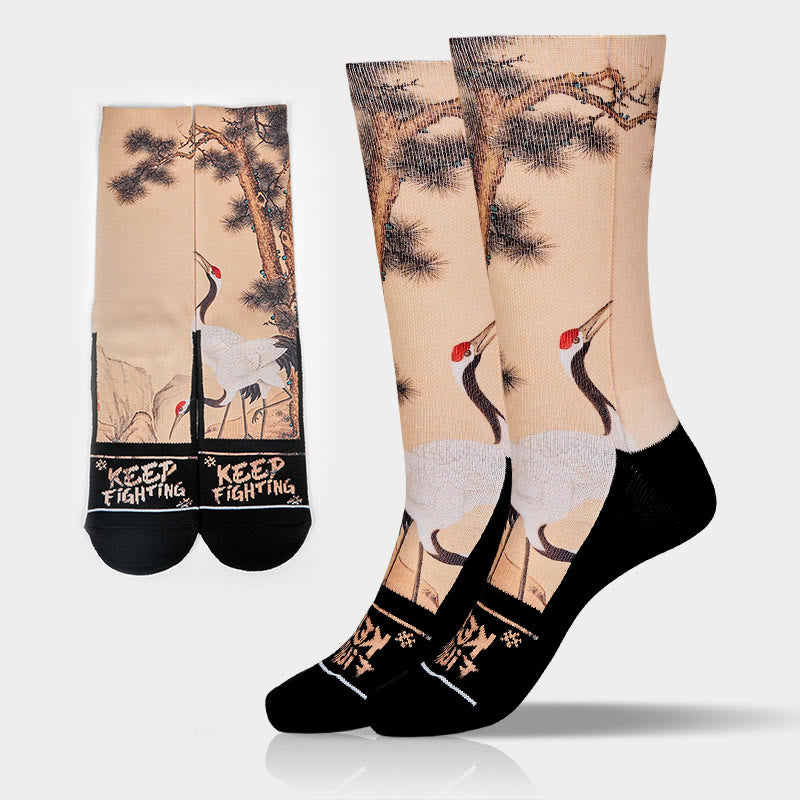 Calcetines unisex con diseño de Buddha Stones, grulla blanca, pinos y montañas, para hombre y mujer - Sopa de mariscos - Talla única (US. 5-10,5, EU 38-44, UK/AU 5-10,5, AISA 24,5-28 cm) - image 0