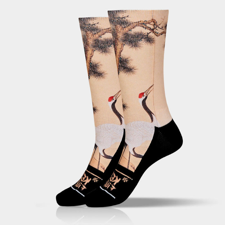 Calcetines unisex con diseño de Buddha Stones, grulla blanca, pinos y montañas, para hombre y mujer - image 10